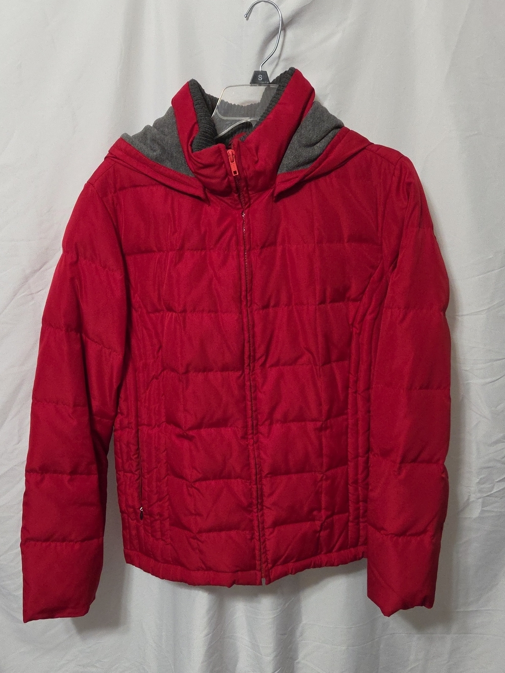Red Insulated Down Filled Zip Up Jacket w/Pockets & Removable Hood, Size Large